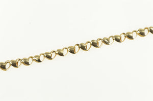 14K Retro Puffy Heart Link Valentine Chain Bracelet 7" Yellow Gold