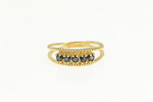 14K Retro Sapphire Rope Pattern Band Statement Ring Yellow Gold
