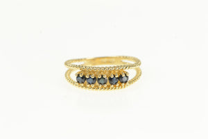 14K Retro Sapphire Rope Pattern Band Statement Ring Yellow Gold