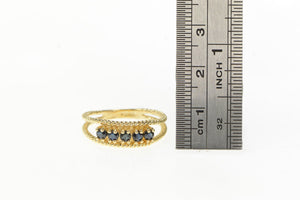 14K Retro Sapphire Rope Pattern Band Statement Ring Yellow Gold