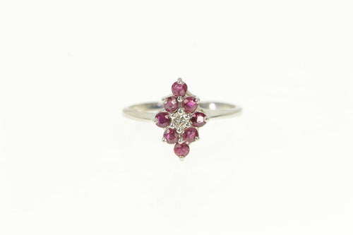 14K 1950's Diamond Ruby Halo Squared Cluster Ring White Gold