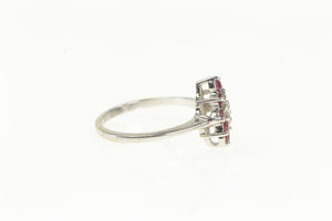 14K 1950's Diamond Ruby Halo Squared Cluster Ring White Gold