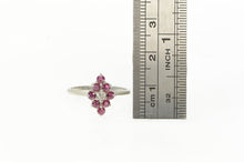 Load image into Gallery viewer, 14K 1950&#39;s Diamond Ruby Halo Squared Cluster Ring White Gold