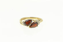 Load image into Gallery viewer, 14K Pear Garnet Diamond Cluster Accent Bypass Ring Yellow Gold