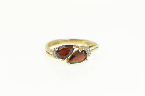 14K Pear Garnet Diamond Cluster Accent Bypass Ring Yellow Gold