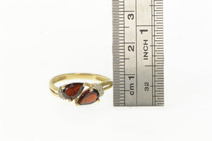 14K Pear Garnet Diamond Cluster Accent Bypass Ring Yellow Gold
