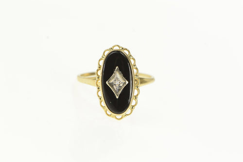 14K Oval Black Onyx Diamond Accent Vintage Ring Yellow Gold