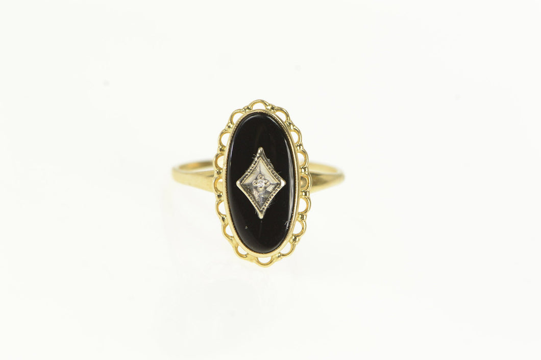 14K Oval Black Onyx Diamond Accent Vintage Ring Yellow Gold