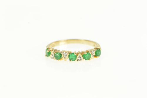 14K Emerald Diamond Classic Vintage Wedding Band Ring Yellow Gold