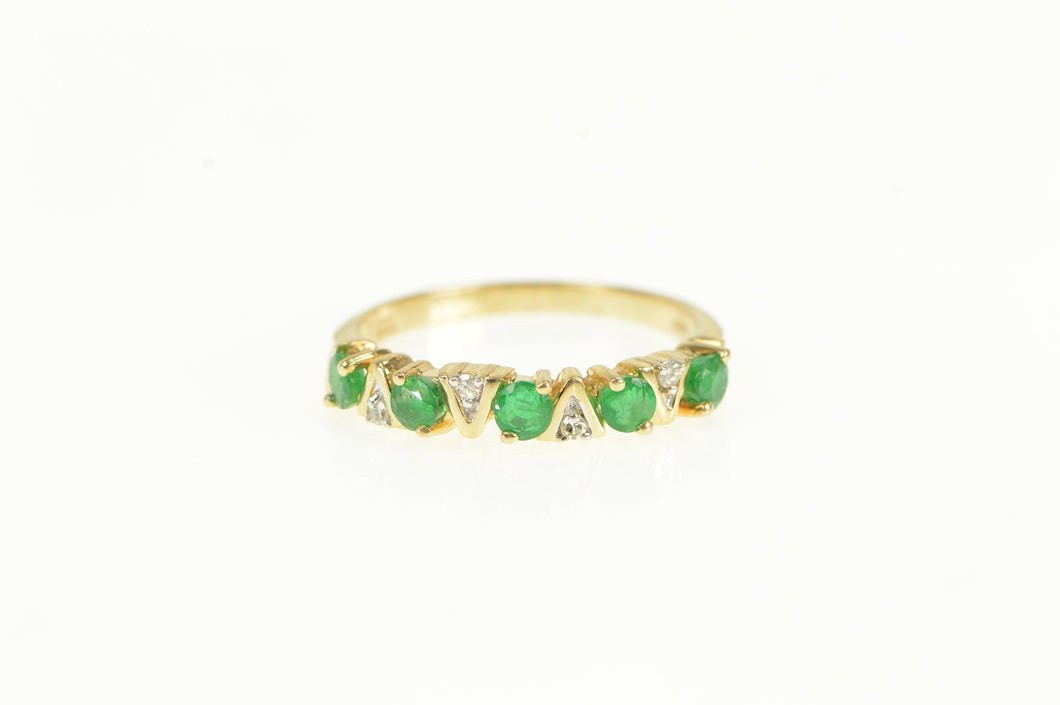 14K Emerald Diamond Classic Vintage Wedding Band Ring Yellow Gold