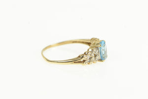 14K Oval Blue Topaz Diamond Petal Accent Vintage Ring Yellow Gold