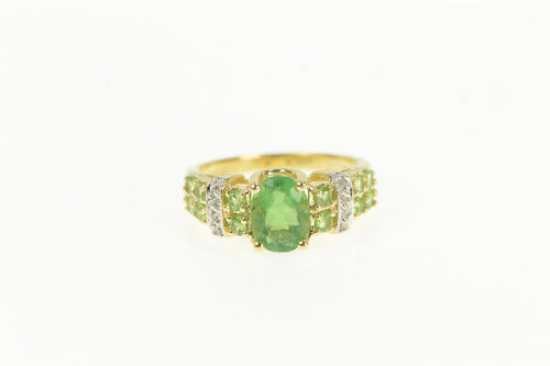 14K Demantoid Diamond Ornate Vintage Statement Ring Yellow Gold