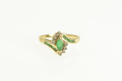 14K Marquise Natural Emerald Diamond Bypass Ring Yellow Gold