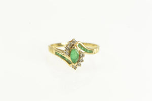 14K Marquise Natural Emerald Diamond Bypass Ring Yellow Gold