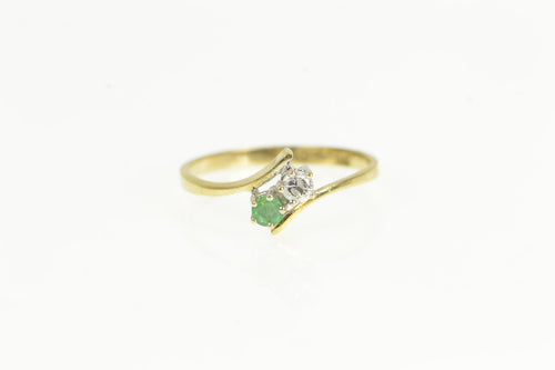 14K Natural Emerald Diamond Vintage Bypass Ring Yellow Gold