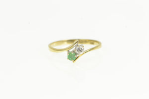 14K Natural Emerald Diamond Vintage Bypass Ring Yellow Gold