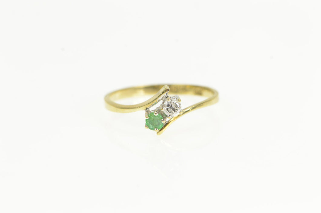 14K Natural Emerald Diamond Vintage Bypass Ring Yellow Gold