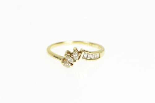 14K Marquise Diamond Baguette Wedding Band Ring Yellow Gold