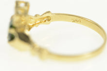 Load image into Gallery viewer, 14K Irish Claddagh Syn. Emerald Heart Loyalty Ring Yellow Gold