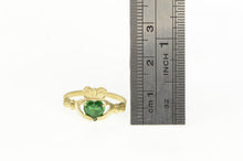 Load image into Gallery viewer, 14K Irish Claddagh Syn. Emerald Heart Loyalty Ring Yellow Gold