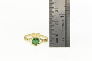 14K Irish Claddagh Syn. Emerald Heart Loyalty Ring Yellow Gold
