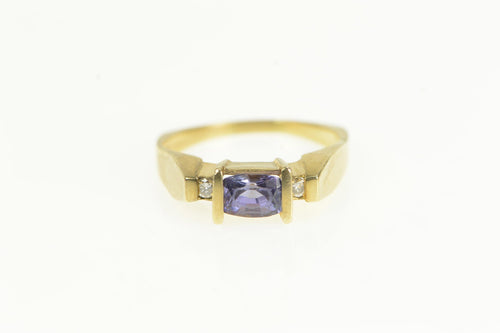 14K Tanzanite Diamond Accent Vintage Squared Ring Yellow Gold