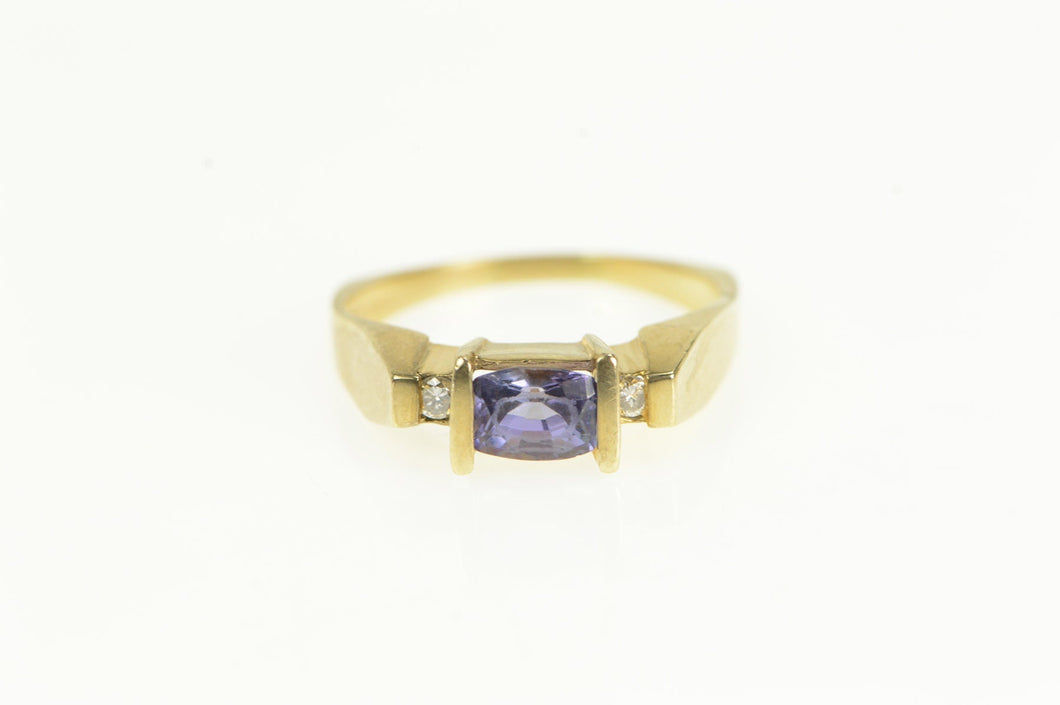 14K Tanzanite Diamond Accent Vintage Squared Ring Yellow Gold