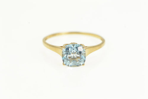 14K Cushion Blue Topaz Diamond Accent Vintage Ring Yellow Gold