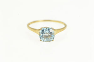 14K Cushion Blue Topaz Diamond Accent Vintage Ring Yellow Gold