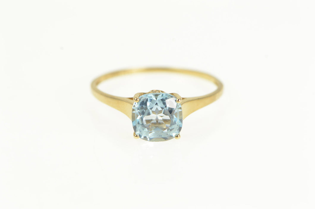 14K Cushion Blue Topaz Diamond Accent Vintage Ring Yellow Gold