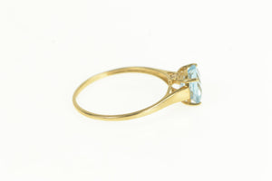 14K Cushion Blue Topaz Diamond Accent Vintage Ring Yellow Gold