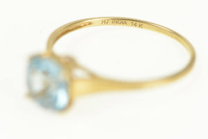 14K Cushion Blue Topaz Diamond Accent Vintage Ring Yellow Gold