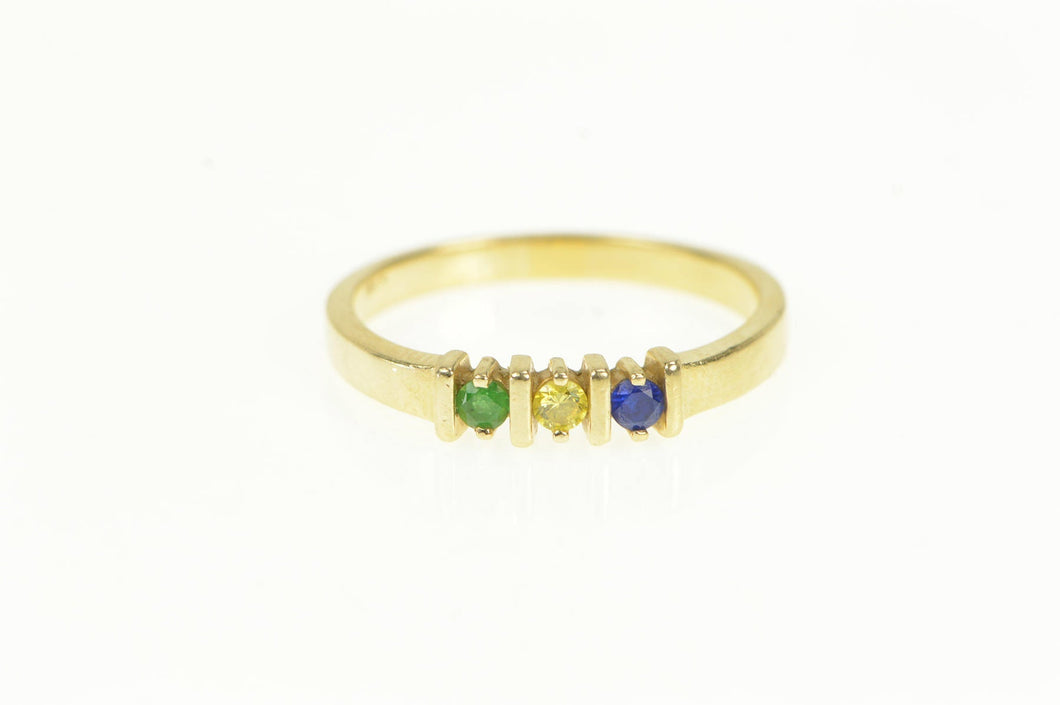 14K Emerald Sapphire Squared Retro Vintage Ring Yellow Gold
