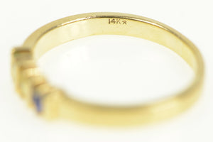 14K Emerald Sapphire Squared Retro Vintage Ring Yellow Gold