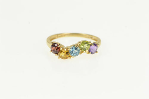 14K Amethyst Topaz Citrine Garnet Wavy Band Ring Yellow Gold