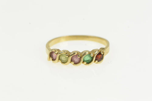 14K Garnet Peridot Emerald Pink Topaz Wavy Band Ring Yellow Gold