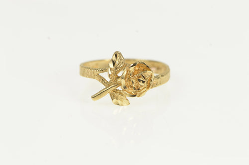 14K 3D Rose Flower Romantic Valentine Promise Ring Yellow Gold