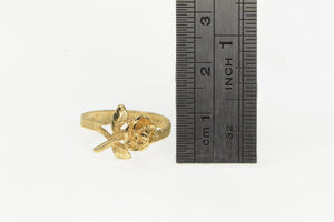 14K 3D Rose Flower Romantic Valentine Promise Ring Yellow Gold