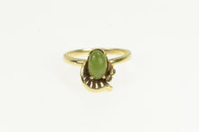 Load image into Gallery viewer, 14K 1960&#39;s Oval Nephrite Diamond Curved Accent Ring Yellow Gold