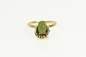 14K 1960's Oval Nephrite Diamond Curved Accent Ring Yellow Gold