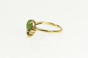 14K 1960's Oval Nephrite Diamond Curved Accent Ring Yellow Gold