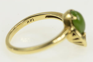 14K 1960's Oval Nephrite Diamond Curved Accent Ring Yellow Gold