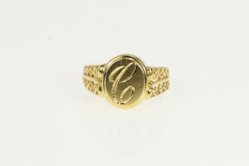 14K C Cursive Monogram Name Letter Signet Ring Yellow Gold