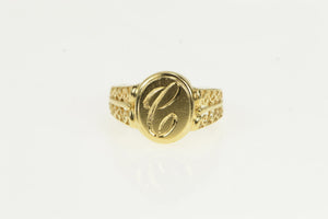 14K C Cursive Monogram Name Letter Signet Ring Yellow Gold