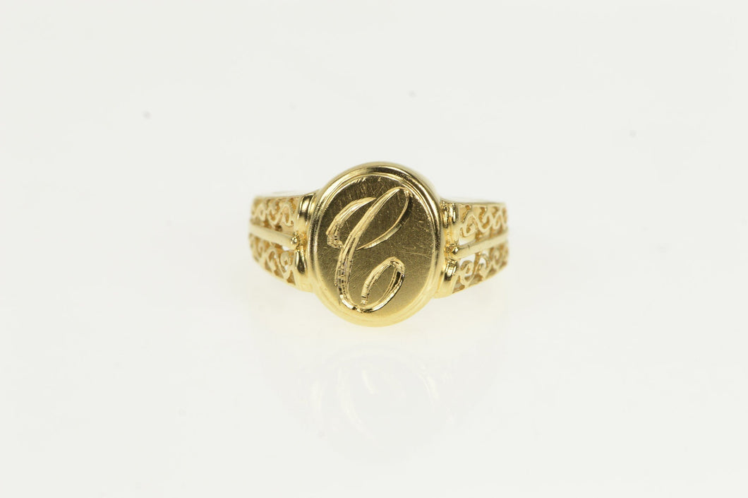 14K C Cursive Monogram Name Letter Signet Ring Yellow Gold