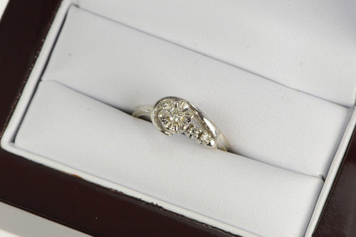 14K 1950's Diamond Asymmetrical Vintage Promise Ring White Gold