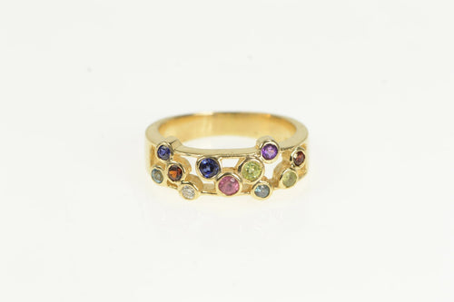 14K Sapphire Topaz Diamond Rainbow Gemstone Ring Yellow Gold