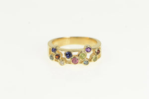 14K Sapphire Topaz Diamond Rainbow Gemstone Ring Yellow Gold