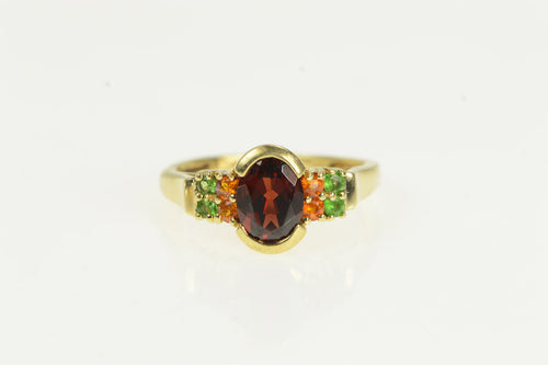 14K Oval Garnet Citrine Peridot Vintage Statement Ring Yellow Gold