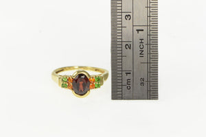 14K Oval Garnet Citrine Peridot Vintage Statement Ring Yellow Gold